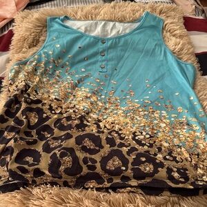 SHEIN Blue and Gold Leopard Print Tank Top